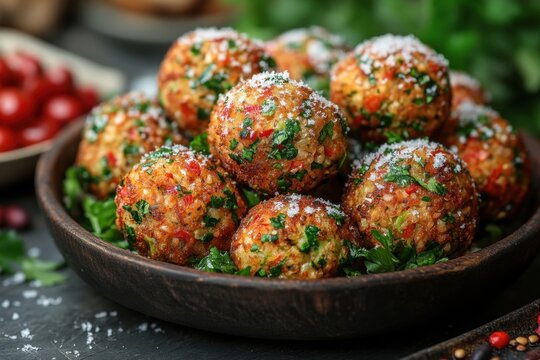 Meatballs covered in par pars in a bowl.
