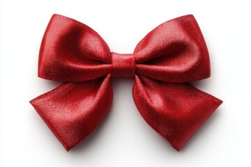 Detailed view of a stylish handmade red bow tie, crafted from textured fabric, lying neatly on a plain white background, suitable for weddings or formal occasions