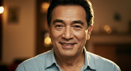 Smiling man portrait with soft lighting and blurred background