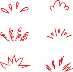 Set of Abstract Red Explosion Shapes and Splatter Effects Drawn by Hand
