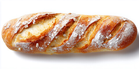 Fototapeta premium A loaf of baguettes with flour flat lay, isolated on a white background