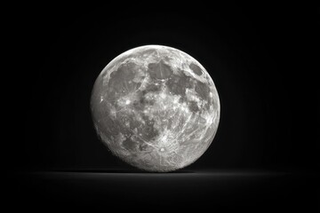 High definition close up of the Moon showing the lunar surface and craters against a dark black background, emphasizing astronomical detail