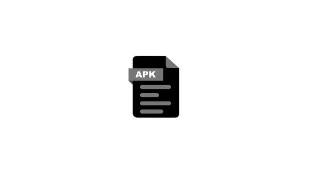 Black icon representing an APK Android application package file format with the text APK on a white background