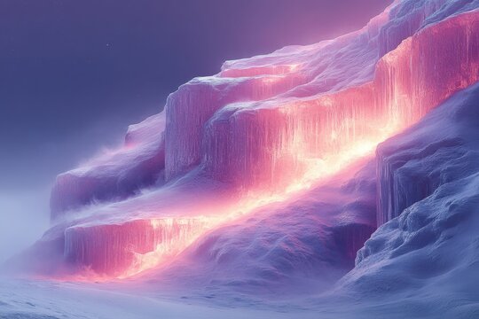 Frozen mountain covered in ice and snow.