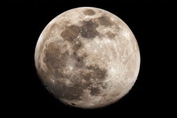 High definition close up of the Moon showing the lunar surface and craters against a dark black background, emphasizing astronomical detail