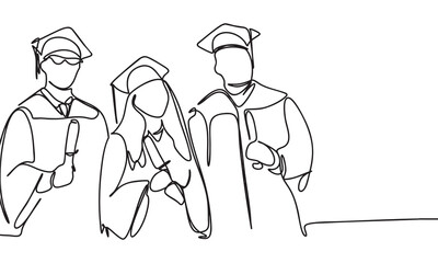 Line drawing of graduating students