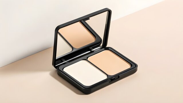 Pressed Powder Duo Compact Mockup &ndash; Blank Cosmetic Case with Two Shades and Built-In Mirror &ndash; Realistic Beauty Packaging for Makeup Branding, Product Showcase, and Professional Design