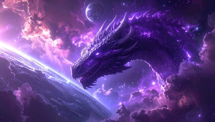 A purple dragon in a cosmic scene