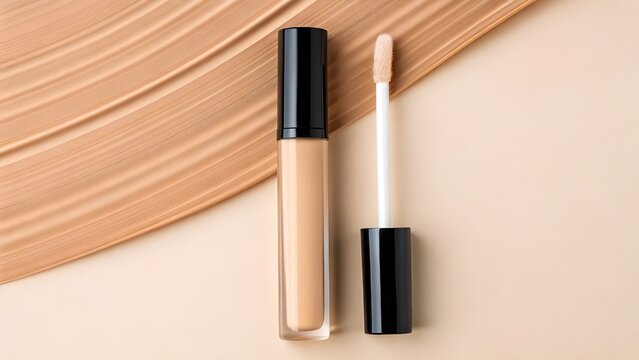 Matte Finish Concealer Wand Mockup &ndash; Blank Cosmetic Packaging with Brush Tip Applicator &ndash; Realistic Creamy Concealer Tube for Professional Beauty Branding and Product Design