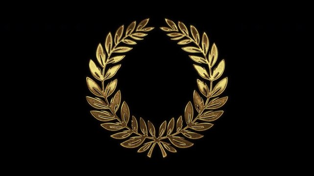 Laurel wreath with slightly reflected outlines on a gold foil-like surface, loop, alpha channel

