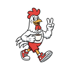 Cool Chicken Mascot Drinking Coffee