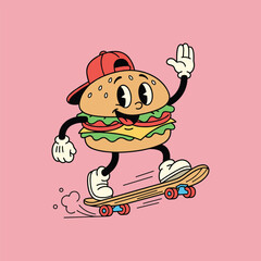 Cool Skater Burger Dude with Retro Vibes Cartoon