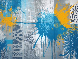 Abstract Art with Colorful Splashes: Blue and Orange Modern Design for Creative Background