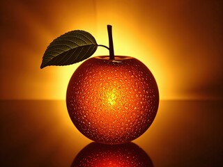 Close-Up of Colorful and Shiny Apple and Orange with Water Droplets on Smooth Surface - Vibrant Still Life and Macro Photography of Healthy Organic Fruits for Interior Design and Creative Horticulture