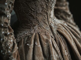 Elegant Vintage Bridal Couture Gown with Intricate Embroidery and Luxurious Fabrics in Warm Tones for Formal Evening Wear Fashion