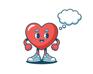 Cartoon heart character thinking isolated on white background