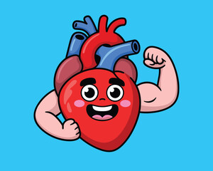 Strong cartoon heart flexing its muscle