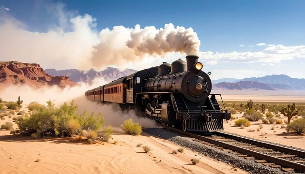 Steam train in desert landscape - Powered by Adobe