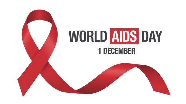 World aids day awareness with red ribbon isolated on white background