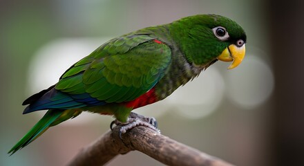 Fototapeta premium Vibrant parrot perched on branch a colorful tropical bird portrait