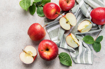 Red apples on striped cloth showing freshness and health
