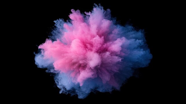 Colorful smoke explosion in shades of pink and blue on a black background