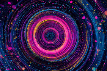 Abstract swirling vortex of vibrant neon colors and intricate geometric patterns