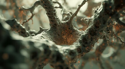Abstract Organic Neural Network Background in Moss Green and Muted Orange