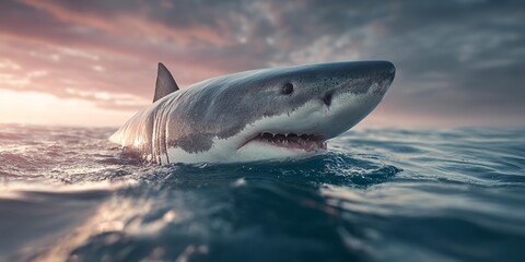 A shark is swimming in the ocean.