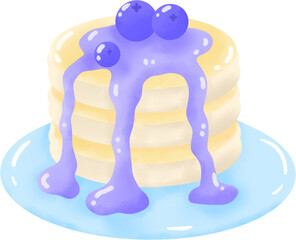 Delicious Stack of Pancakes with Blueberry Syrup and Fresh Berries Illustration