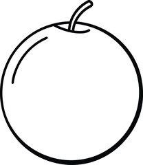 Simple black and white line drawing of a round apple with a stem and leaf