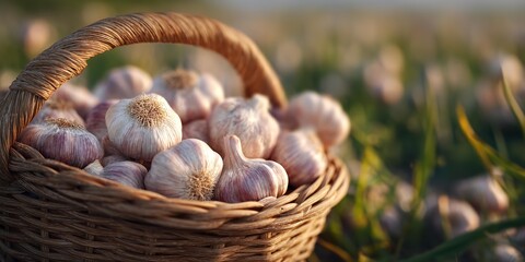 A basket full of garlic bulbs.