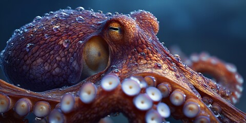 A purple octopus is laying on the sand in the ocean.