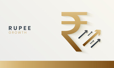 Indian rupee symbol with rising arrows symbolize rupee growth, profit and economy success background 