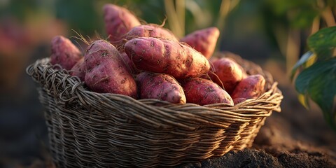 A basket full of red potatoes or batata