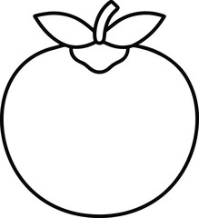 Simple Line Art Icon of a Fresh Tomato with Stem and Leaves