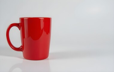  Red coffee mug placed on a plain white background, showcasing its vibrant color and simple design.