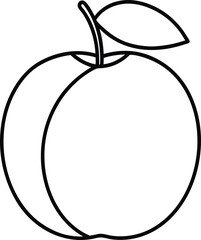 Simple Line Art Illustration of a Fresh Peach with a Leaf and Stem