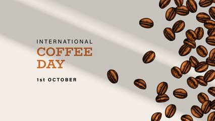 Hand drawn coffee branch and beans background. International coffee day design. Vintage sketch vector illustration