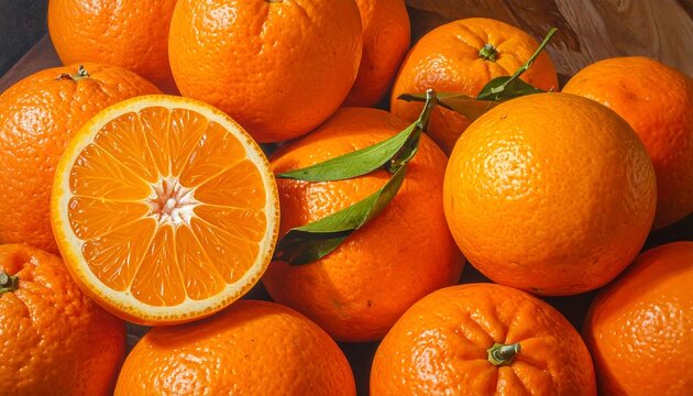Close-up of many ripe oranges in a bowl