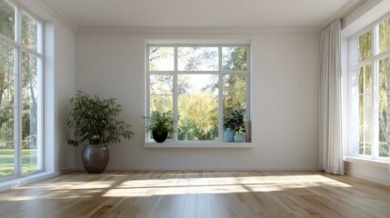 Fototapeta premium residential. Modern living room showcasing minimalist design with clean lines and soft natural light from large windows. lifestyle magazines.