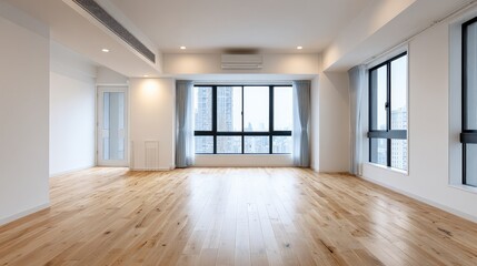 Obraz premium residential. Modern living room showcasing minimalist design with clean lines and soft natural light from large windows. lifestyle magazines.