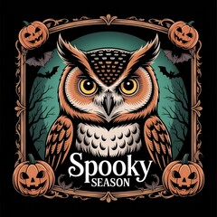 Spooky Owl with Pumpkins &ndash; Halloween Design