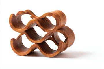 Stack of red wine bottles in modern white wine rack isolated on white background.