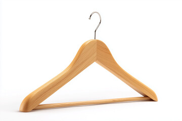 Wooden clothes hanger isolated on white background.