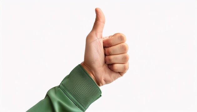Hand Gesturing Thumbs Up in a Close-Up Shot Against a Plain White Background