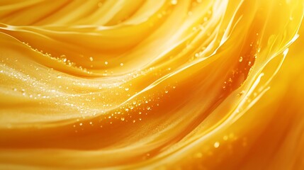 Luminous honeyed waves cascade with gleaming droplets in sunlit radiance