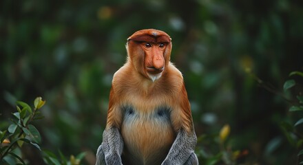 Fototapeta premium Portrait of a proboscis monkey in natural habitat environment