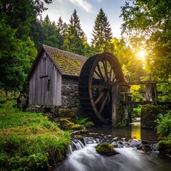 Fototapeta premium Rustic watermill nestled in forest