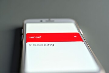Red phone screen with call button, channel text and number display